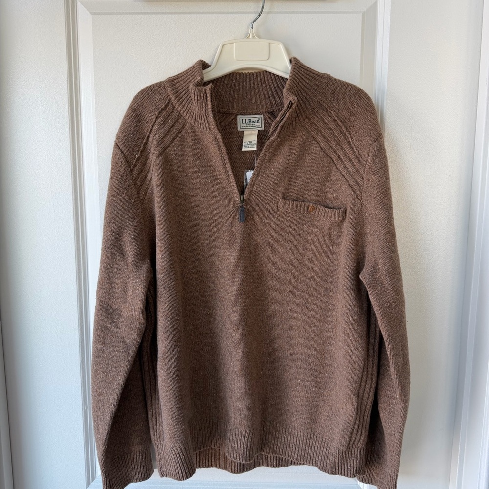 NWT L.L. Bean Men's Zip-Up Sweater in Rich Brown Size L